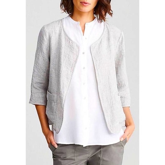 Eileen Fisher Sweaters - Eileen Fisher 100% Cotton Gauze Neutral Tan Kimono Button Front Jacket